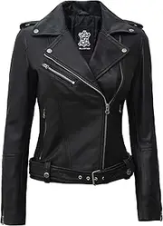 fjackets Real Lambskin Leather Jacket Women - Womens Leather Motorcycle Jacket For Womens