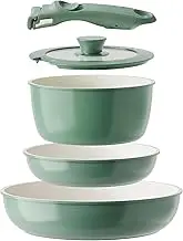 Redchef Ceramic Cookware Set, Removable Handle Pots and Pans Non-Stick, Rv Cookware Set, Non-Toxic Pots and Pans Set No PFAS, PTFE, PFOA, Detachable Pots and Pans, Dishwasher & Oven Safe (Green)