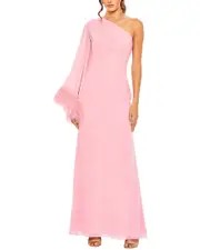 Mac Duggal Feather Cuff Ruched Gown