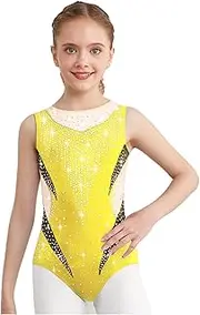 [Hedmy] Kids Girls Sparkly Rhinestone Sleeveless Gymnastics Leotard Ballet Dance Top Athletic Bodysuit Dancewear