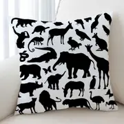 Black and White Animals Silhouettes Cushion Cover