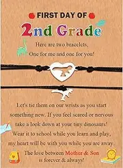 [FIEEFX] Back to School First Day of School Kindergarten Preschool 1st 2nd Grade Bracelets Gifts, Set of 2 Matching Dinosaur Bracelets for Mommy and Son with Inspirational Card