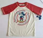 NWT Junk Food Disney Retro Mickey Mouse Print Rash Guard Swim Shirt XS UPF 50