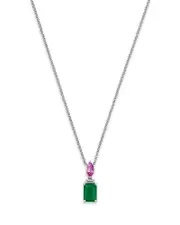 Bloomingdale's Fine Collection Emerald, Pink Sapphire & Diamond Pendant Necklace in White Gold, 18