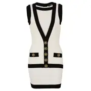 [Balmain] V Neck Buttoned Knit Short Dress