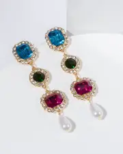 Multi Colour Framed Heart Drop Earrings