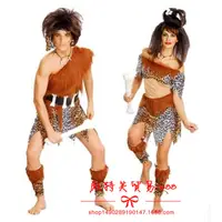 在飛比找蝦皮購物優惠-萬聖節服裝 cos表演衣服成人男女原始人扮演印第安豹紋野人服