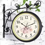 Double Sided Wall Clock Station Clock Little Bird Design Wrought Iron Train Clock 360 Degree Rotate for Indoor Garden - Outdoor Clocks Waterproof