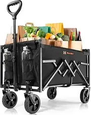 Navatiee Portable Foldable Collapsible Wagon with Wheels, 220lbs Weight Capacity Utility Grocery Shopping Cart, Lightweight Mini Folding Wagon for Outdoor, Black