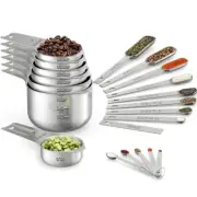 Measuring Cups & Spoons Set of 21 - Includes 7 Stainless Steel Nesting Cups, ...