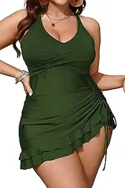 [CICIDUDU] Women's Plus Size Two Piece Tankini Swimsuit Bathing Suits Tummy Control Criss Cross Ruched Ruffle Swim Dress