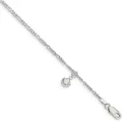 Sterling Silver Polished Shell 9" Plus 1in Ext. Anklet