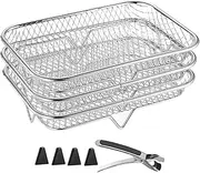 Air Fryer Rack - 3-Tier Air Fryer Rack Set | Stackable Stainless Steel Grill Basket And Gripper Clip | Multi-Layer Cooking Accessory For, Oven Or Steamer