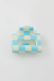 Blue Check Print Hair Claw