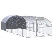 vidaXL Outdoor Chicken Coop Hen House Pet Cage Chicken Run Galvanised Steel 3x8x2 m