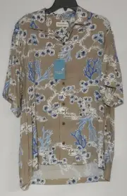 Roundtree & Yorke Caribbean Button Up Shirt Mens Size XL Brown Sealife