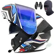 Bluetooth Modular Motorcycle Helmet DOT/ECE Approved Full Face Flip up Anti-Fog Double Visor Helmet for Adult