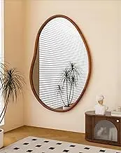Artloge Irregular Wall Mirror Decorative: 43x30 inches Asymmetrical Glass Mirror Abstract Large Silver Vanity with Unique Solid Wooden Frame Edge for Livingroom Diningroom Bedroom Hallway