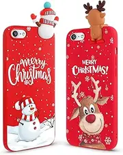 Vauki Christmas Case for iPhone 8/iPhone SE 2020/iPhone 7/SE 2022 [Pack of 2], Mobile Phone Case Red Soft Silicone Shockproof Case with Deer Pattern and Cute Snowman, Women Protective