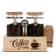 Glass Coffee Canister Set with Shelf & Spoon 2 Piece Coffee Containers for Gr...