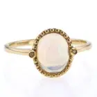 14Kt Yellow Gold Beaded Bezel Set Opal Ring With 2 Diamonds