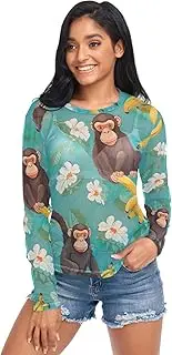 [RPLIFE] Funny Monkey Bananas Turquoise Net Shirt, Sexy Mesh Tops for Women S-XXL, Funny Monkey Bananas Turquoise, X-Large