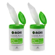 2x 50pc Moki Screen Wet Wipes Cleaner Bottle for TV/Monitor/Tablet/Phone LCD/LED