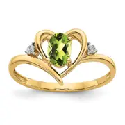 14K Yellow Gold Peridot and Real Diamond Heart Ring