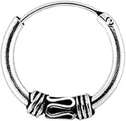 [ENTREPLATA] Pair of 925 Sterling Silver Unisex Ethnic Tribal Craft Hoop Earrings Silver Two Bali Rings Model 8 10mm