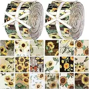 Ganeen 100 Pcs Sunflower Quilting Fabric Roll 2. 56 Inch Fabric Squares Jelly Patchwork Precut Strips Bundles for Holiday Materials Craft DIY Sewing Cloths