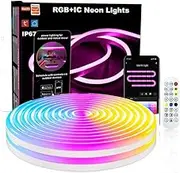 UanTii RGBIC Neon Rope Light Strip, Tuya WiFi Strip Lights,IP67 Waterproof, Music Sync, DIY Design, Compatible with Alexa,App and Voice Control (10m)
