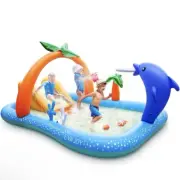 Evajoy Inflatable Kiddie Pool Play Center with Slide, 95"x75"x40", Blue, EJ-HF02