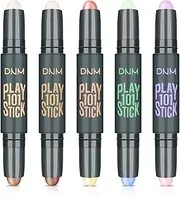 5 Pcs Dual-Ended Contour Stick, 2 In 1 Cream Highlight Contour Pen, Bronzer Shading Concealer, Face Highlighters Sticks, Concealer Contour Highlighter Pencil, Long Lasting Waterproof Cosmetics