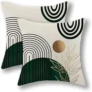 GIOPAMGO Boho Pillow Covers 18x18 Set of 2, Green Gold Farmhouse Decorations Throw Pillow Covers Boho Leaves Tropical Outdoor Decorative Linen Cushion Case for Couch Sofa Home