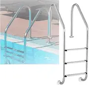 3 Steps Swimming Pool Ladder,Entry and Exit Pool Pedal Step with Curved Armrest, Swimming Pool Step for Outdoor Pool Water Park Hot Spring(Drilling,3-Steps1.0mm)