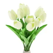 30pcs Tulips Artificial Flowers, Fake Tulip Stems Real Touch (Cream White)