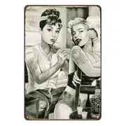 2x Whiskey Jim Jenness Audrey Hepburn Marilyn Monroe Tin Sign Rustic Vintage