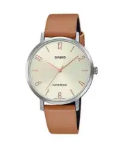 Casio LTP-VT01L-5B Women's Minimalistic Beige Dial Brown Leather Band Watch