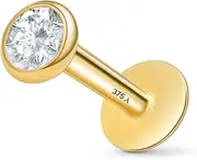 [Amberta] 9ct Gold Flat Back Earrings for Cartilage, Helix, Tragus, and Conch | 16G, 1.2mm Gauge | Piercing Jewellery for Women and Men