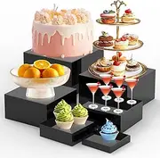 Ngdiluxury 6Pcs Buffet Risers,Food Risers for Buffet Table Display Stand Shelf for Party Catering Desset Jewelry Collectibles Acrylic Cube Boxes Display Nesting Risers with Hollow Bottoms Black
