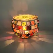 Zingtsing Mosaic Glass Tealight Holders Handcraft Votive Candle Holder Centerpiece Decorative Glass Candle Holders Ornaments (Rainbow Holder)