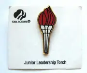 Retired 1990's Girl Scout JUNIOR LEADERSHIP PIN Award Red Torch Earned Official