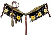 Showman Sunflower Print Leather Headstall & Breast Collar Set w/ Fringe