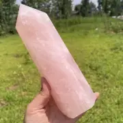 Top! 0.99kg Natural Rose Quartz Obelisk Quartz Crystal Wand Point Reiki Tower 1x