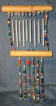 Handmade Wind Chimes And Beaded Suncatcher on Bamboo