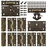 Rectangle Antique Right Hook Hasp Latch Vintage Bronze Engraved Hinge with