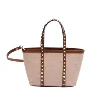 Valentino Garavani Checkered Stud Detailed Tote Bag One size Nude