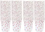 JZK 100 x Disposable Paper Cups Rose Gold dot 9 Ounce Drinking Cups for Christmas Wedding Anniversary Birthday Party