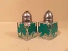 Set of 1/2 oz Tiny Hand Painted Green Shamrock Salt & Pepper Shakers