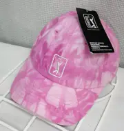 New PGA Tour Marbled Super Pink Embroidered Hook & Loop Strap Back Hat